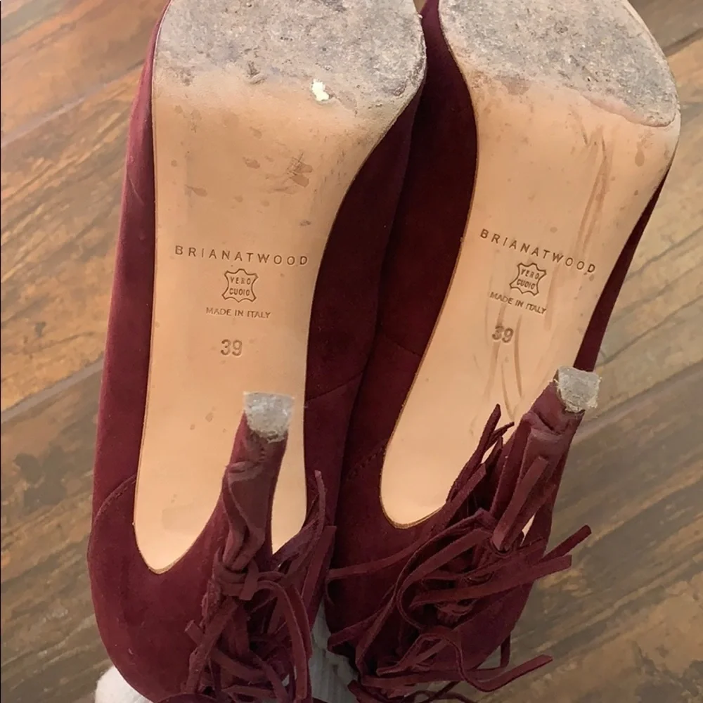 Brian Atwood suede fringe platform heels
